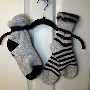Gray and Black Striped Fuzzy Socks